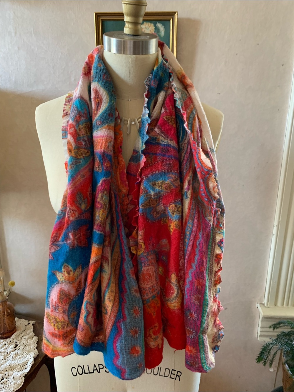 Wool Silk blend Sumac Designs Multicolor Floral Lightweight Women's Scarf